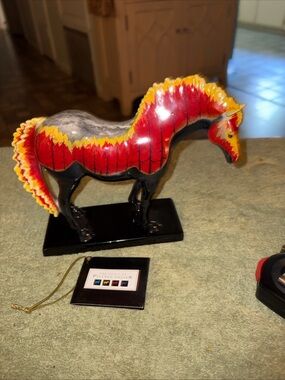 Vibrant Red and Yellow Horse Sculpture - Glossy Home Art Accent